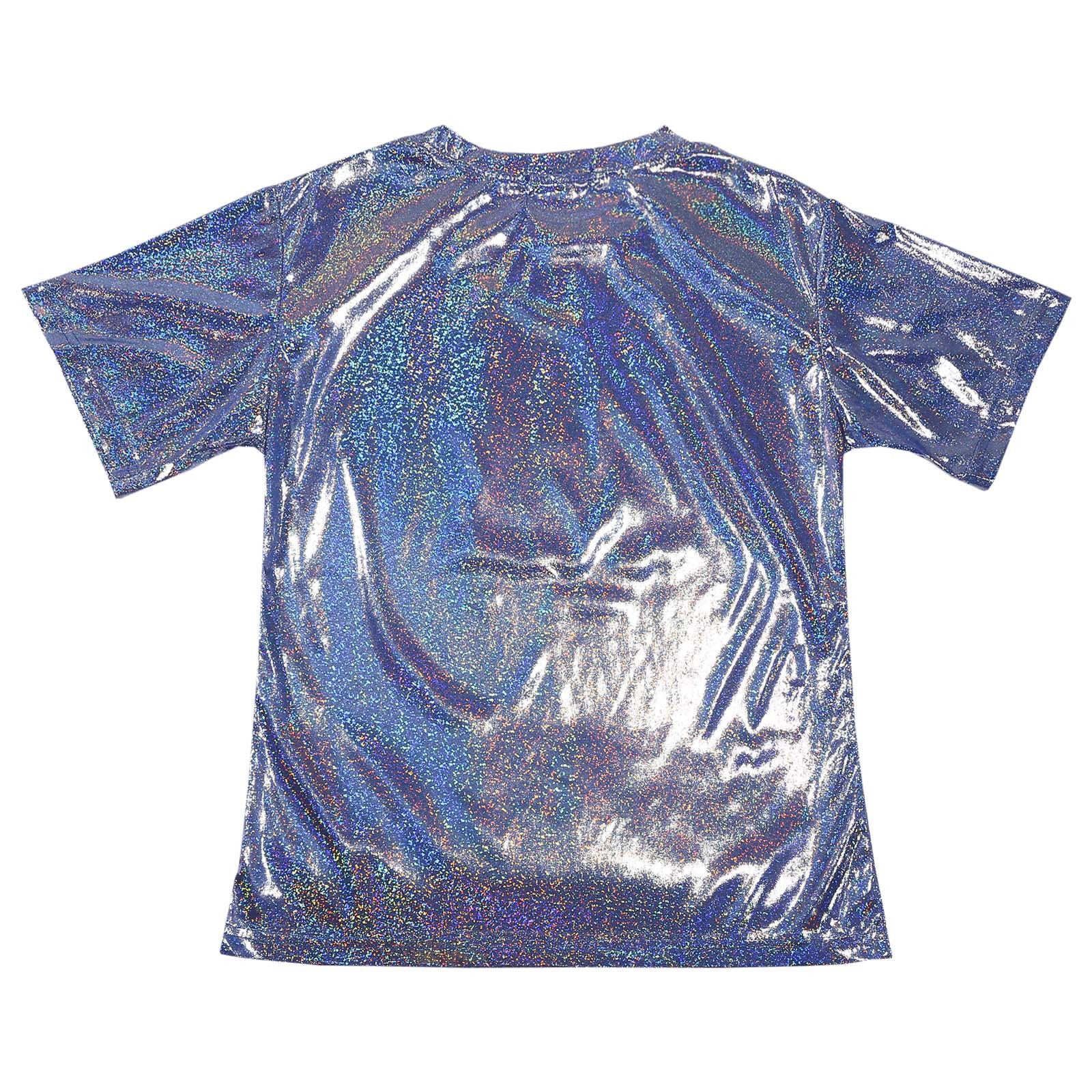 thumbnail image 4 of Top brillante de seda para mujer - Camiseta holgada con mangas cortas y purpurina, 4 of 8